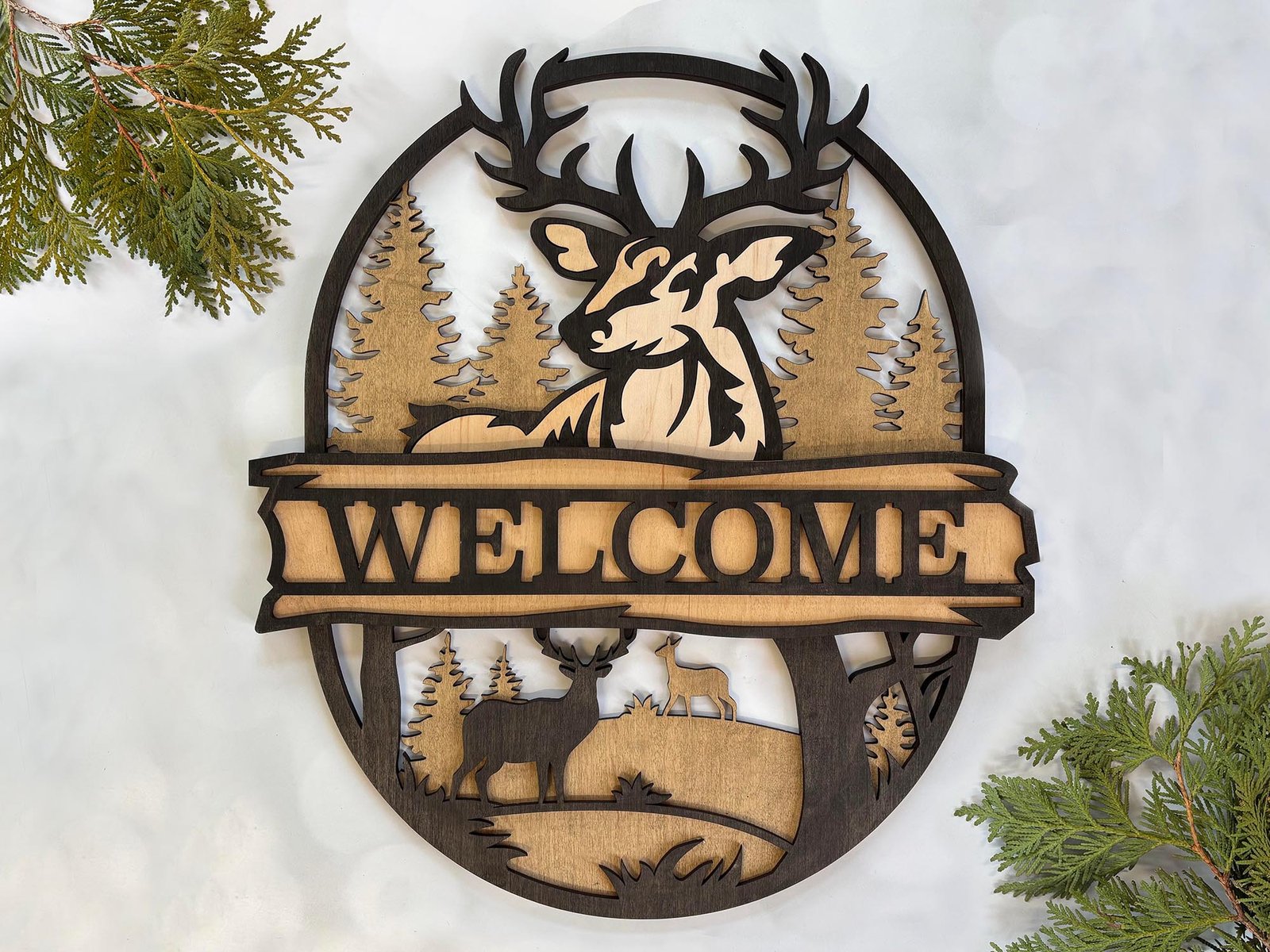 Buck welcome wood sign